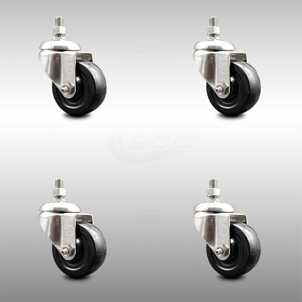 Service Caster 3 Inch 316SS Hard Rubber Wheel Swivel 10mm Threaded Stem Caster Set SCC SCC-SS316TS20S314-HRS-M1015-4 - main